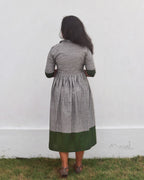 Grey Green Minimal Embroidery Flare Dresses
