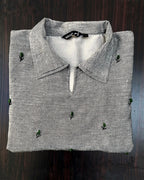 Grey Green Minimal Embroidery Flare Dresses