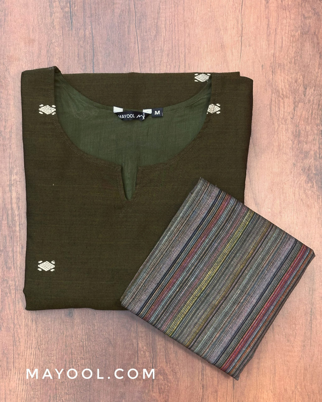 Army Green Jamdani Handloom Cotton Kurta
