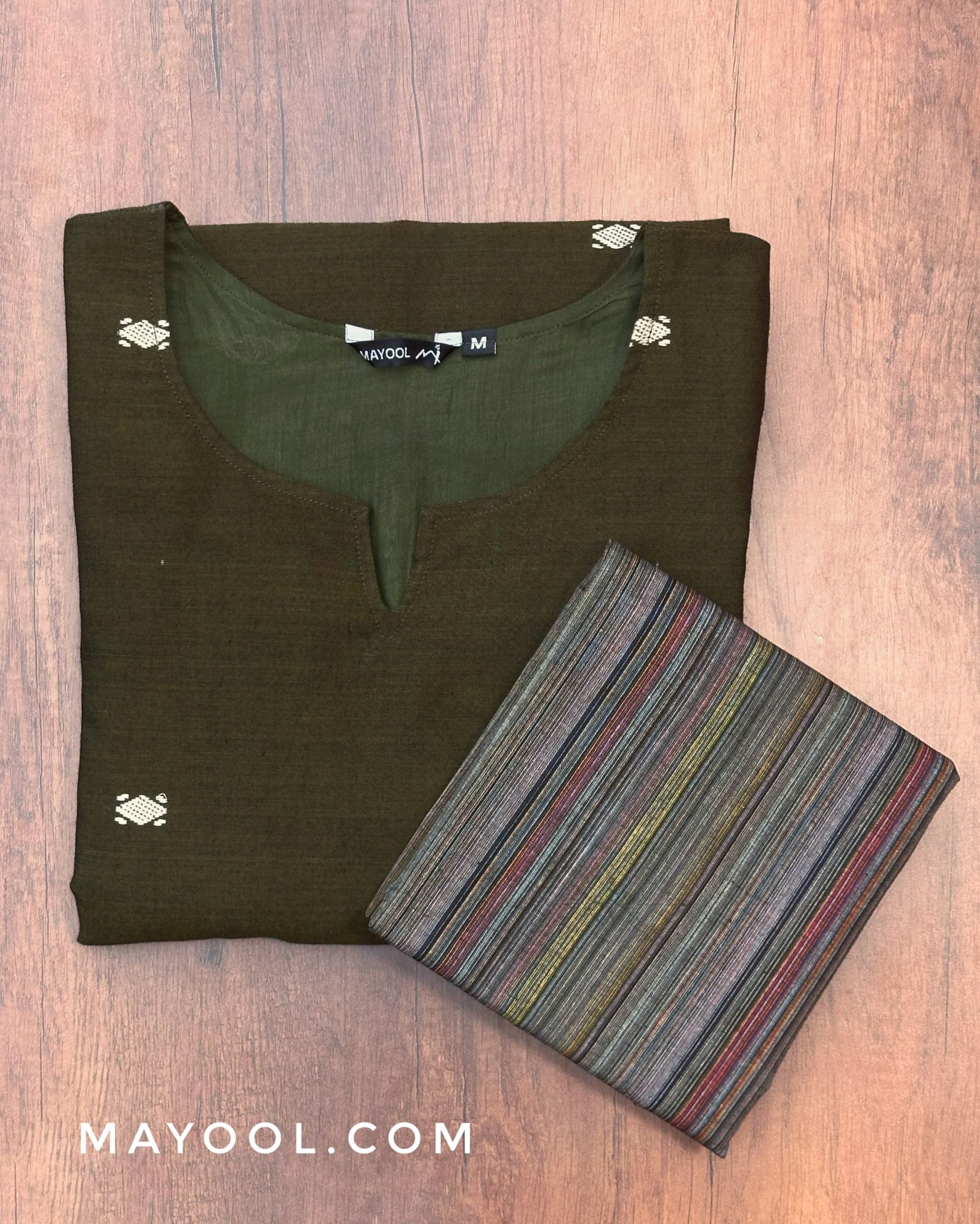 Army Green Jamdani Handloom Cotton Kurta