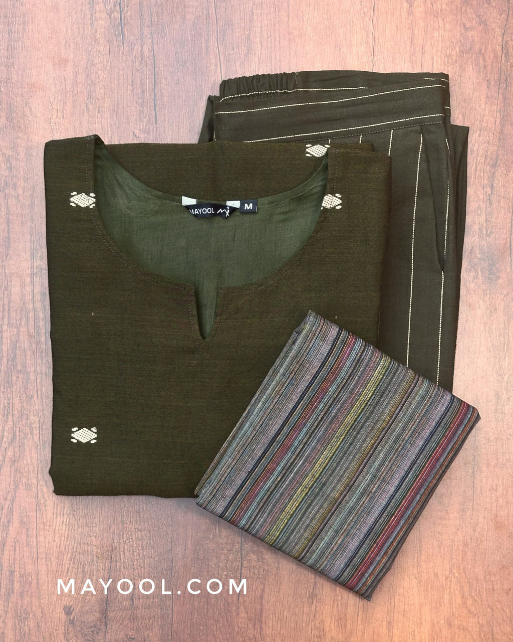 Army Green Jamdani Handloom Cotton Kurta