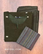 Army Green Jamdani Handloom Cotton Kurta