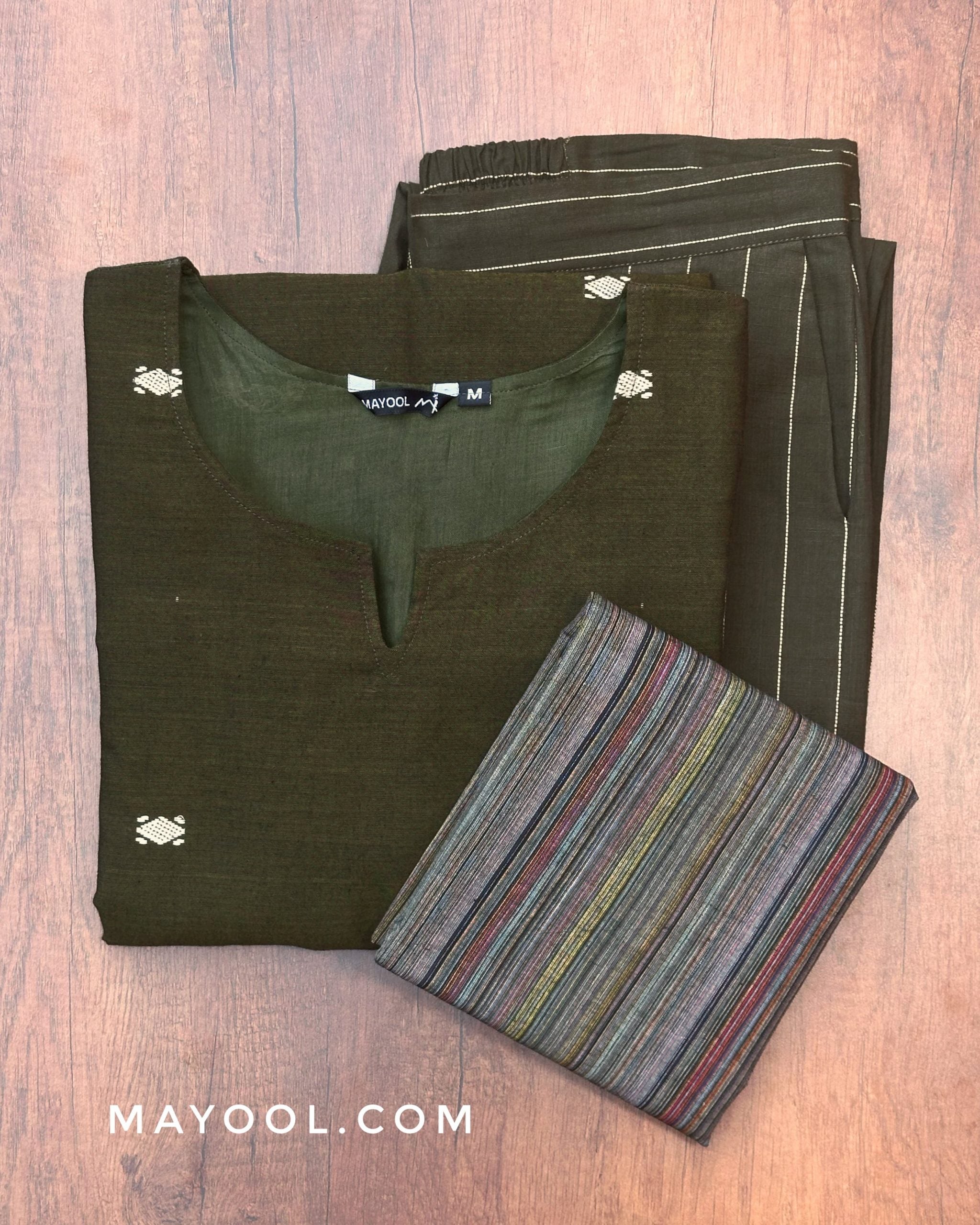 Army Green Jamdani Handloom Cotton Kurta