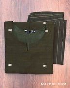 Army Green Jamdani Handloom Cotton Kurta