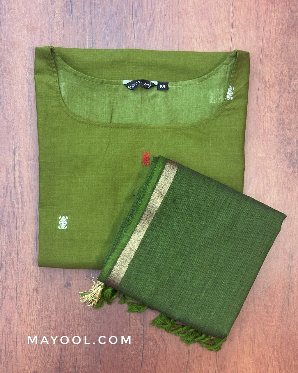 Pickle Green Jamdani Handloom Cotton Kurta