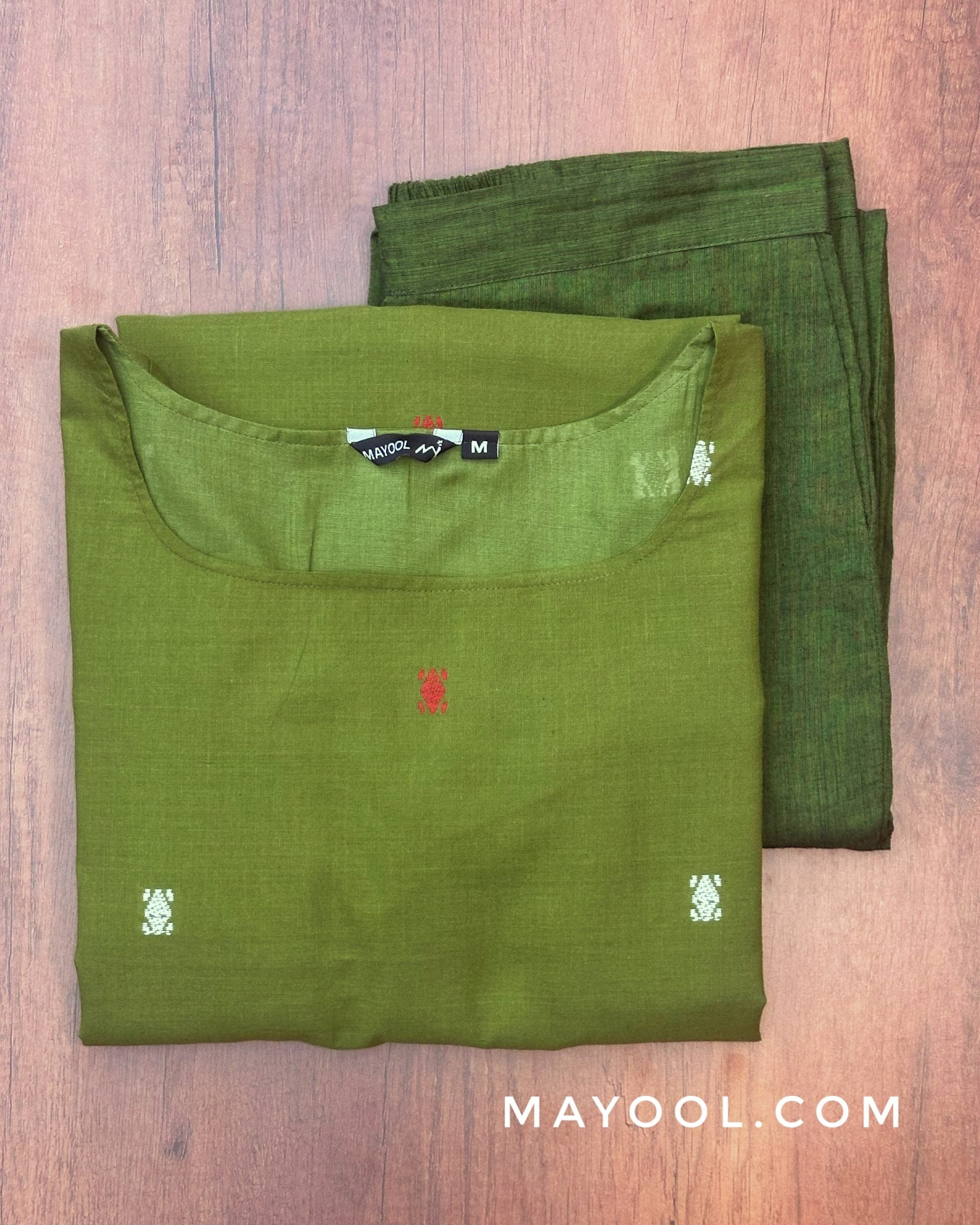 Pickle Green Jamdani Handloom Cotton Kurta
