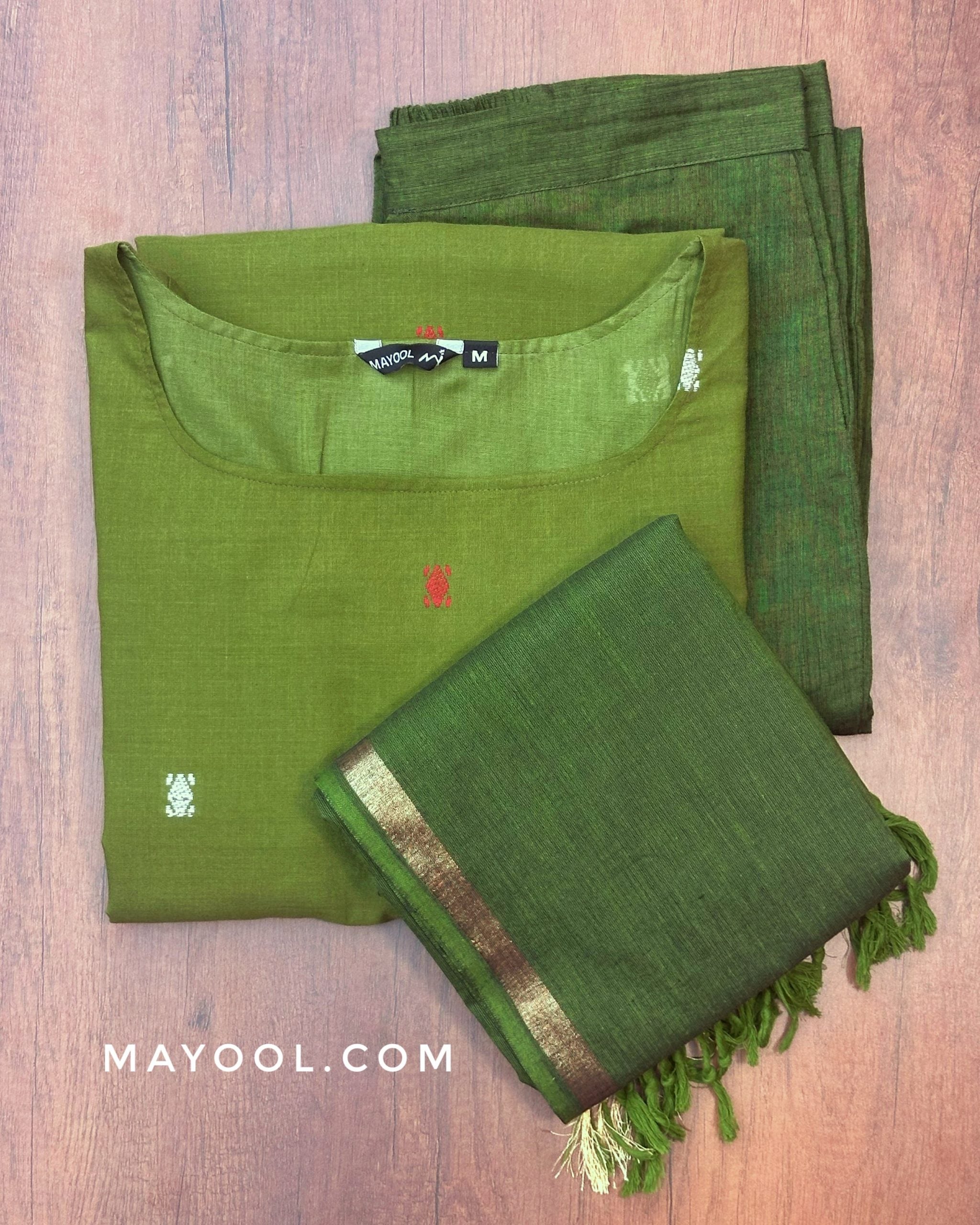 Pickle Green Jamdani Handloom Cotton Kurta