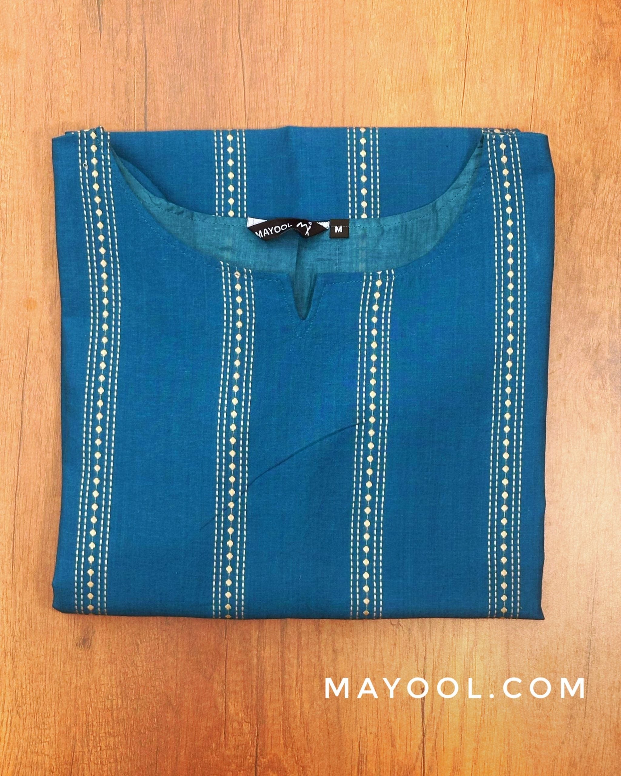 Sapphire Blue Self Design Jacquard Cotton Kurta