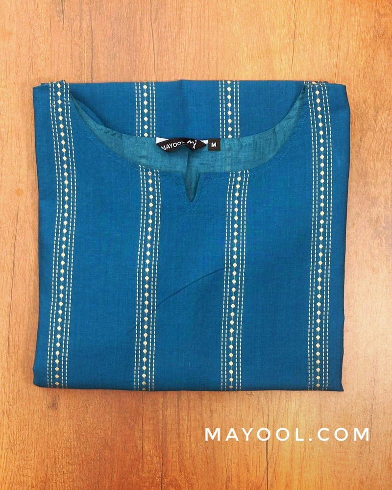 Sapphire Blue Self Design Jacquard Cotton Kurta