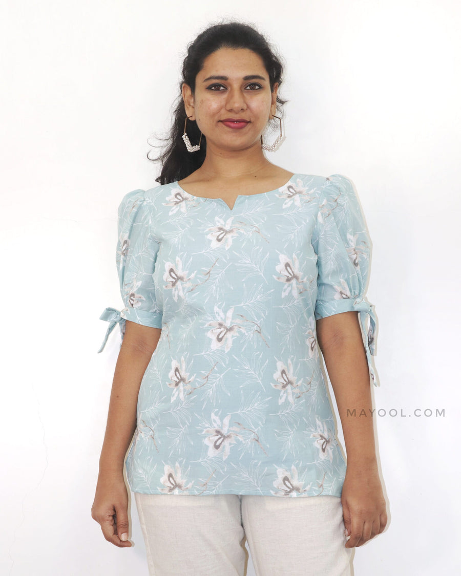 Ice Blue Printed Short Top
