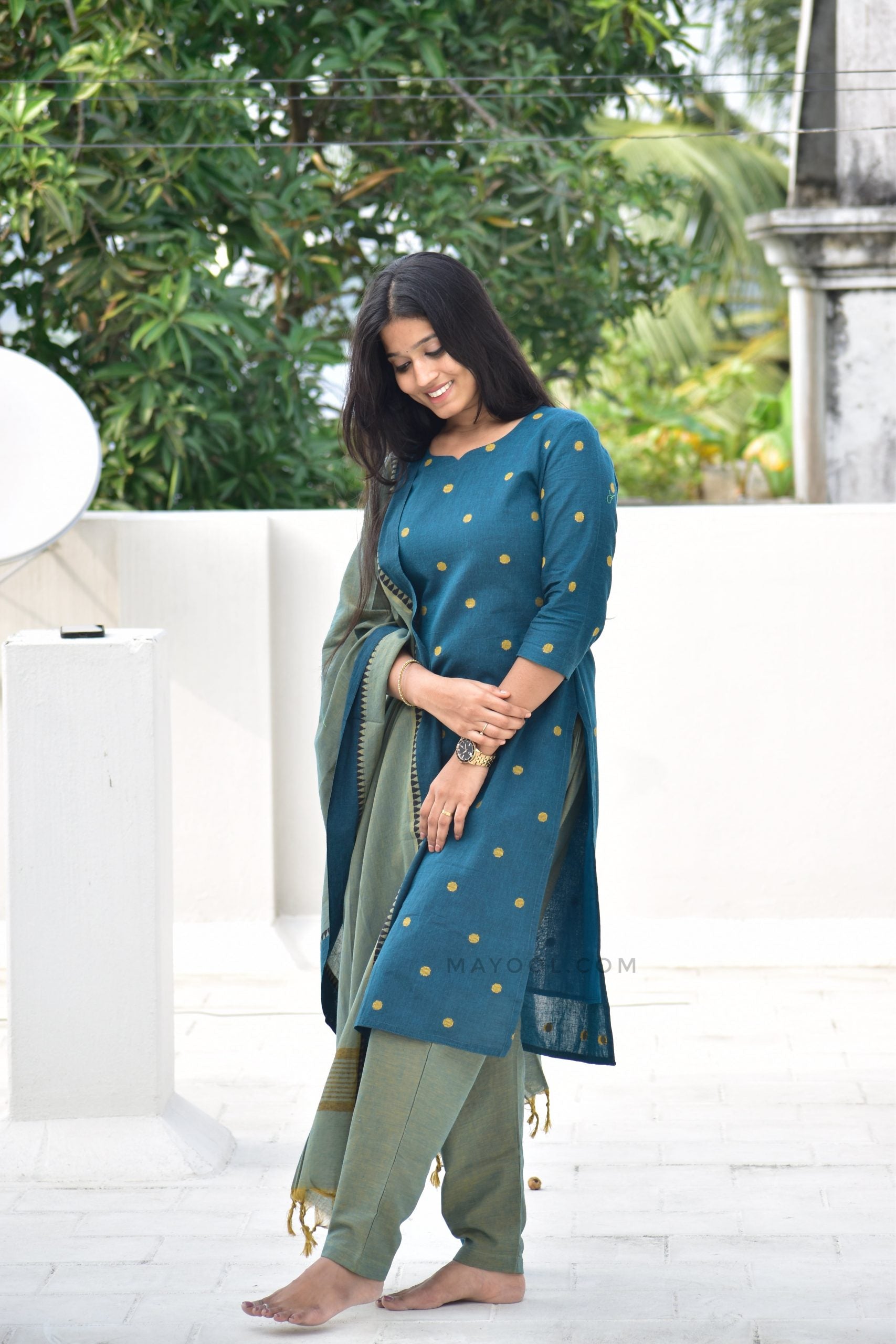 Imperial Blue Jacquard Cotton Kurta