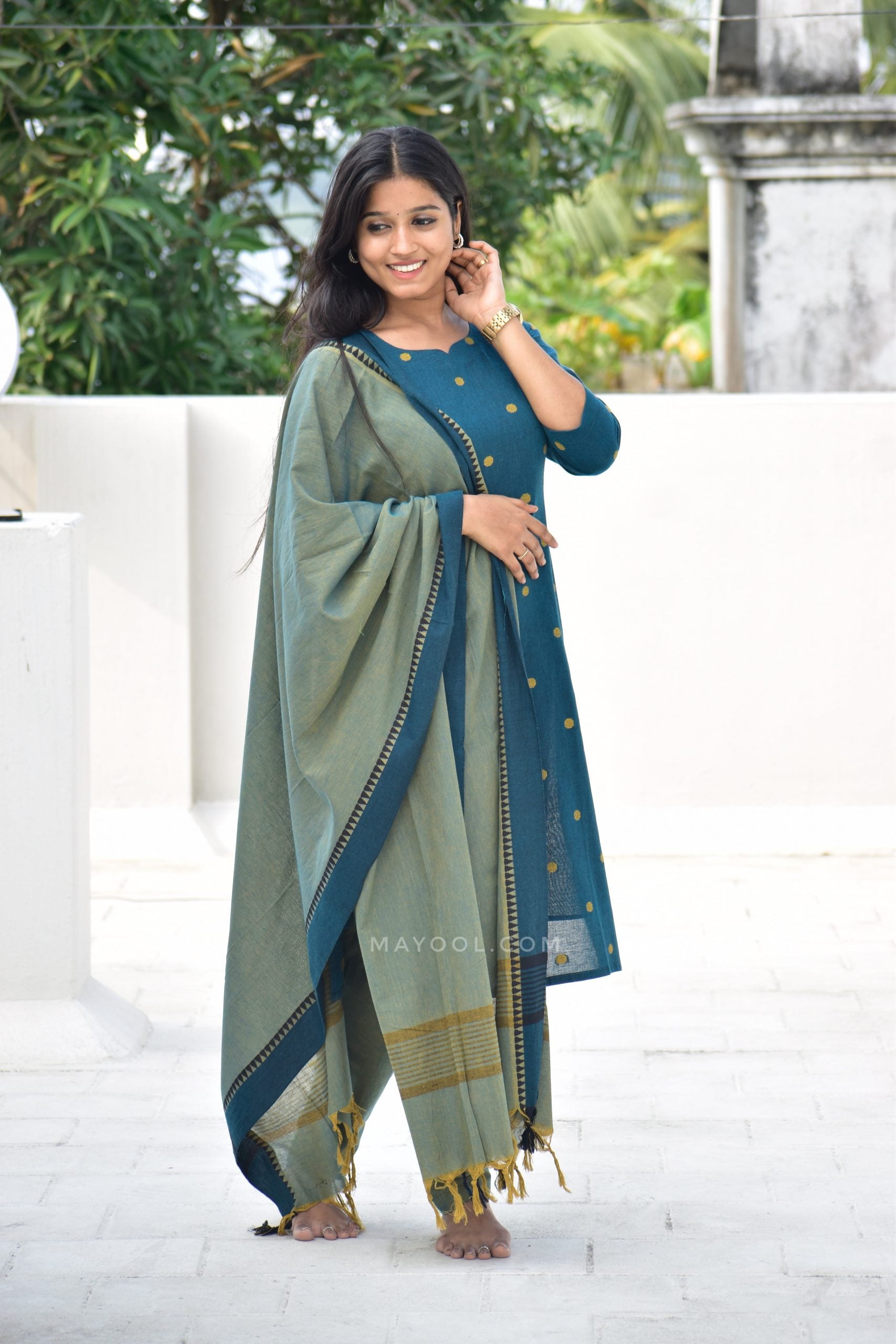 Imperial Blue Jacquard Cotton Kurta