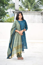 Imperial Blue Jacquard Cotton Kurta