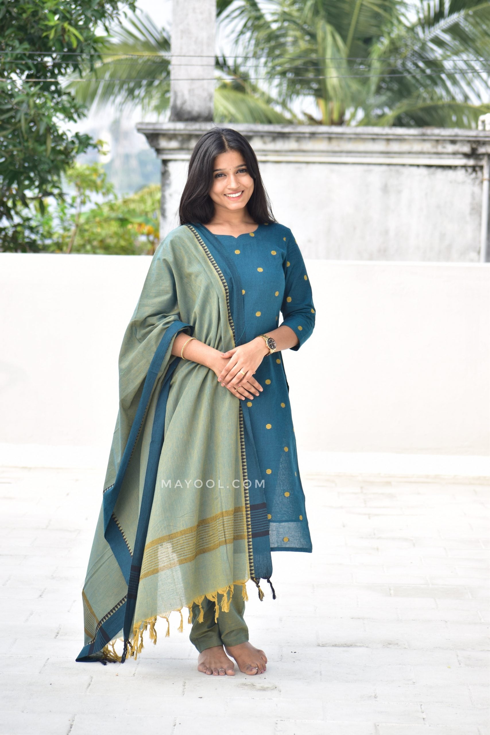 Imperial Blue Jacquard Cotton Kurta