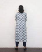 Indigo White Handblock Print Mul Cotton Kurta