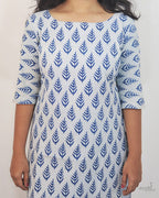 Indigo White Handblock Print Mul Cotton Kurta