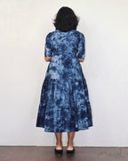 Dark Blue Tie And Dye Flare Dresses