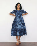 Dark Blue Tie And Dye Flare Dresses