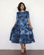 Dark Blue Tie And Dye Flare Dresses
