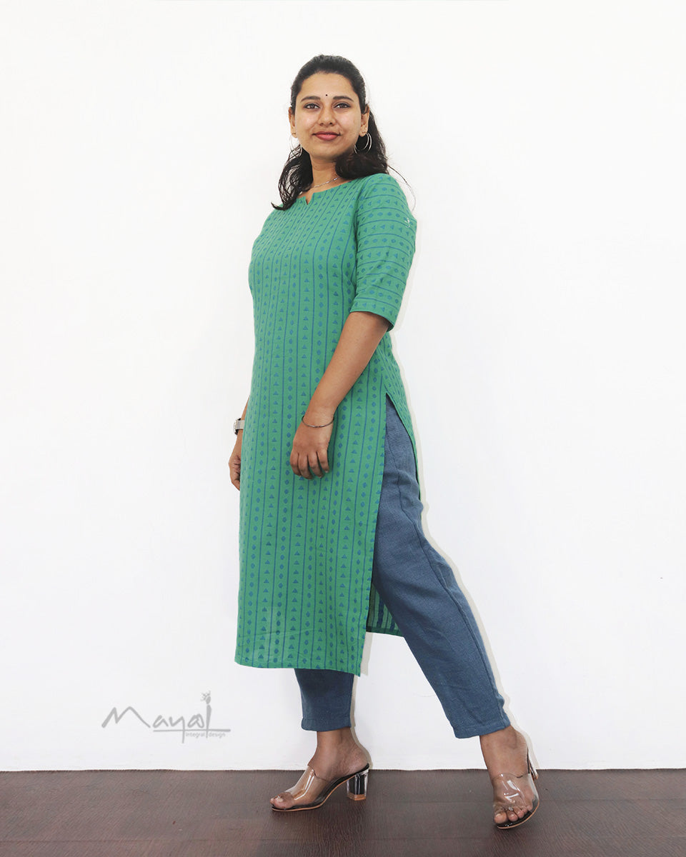 Jade Green Jacquard Cotton Kurta