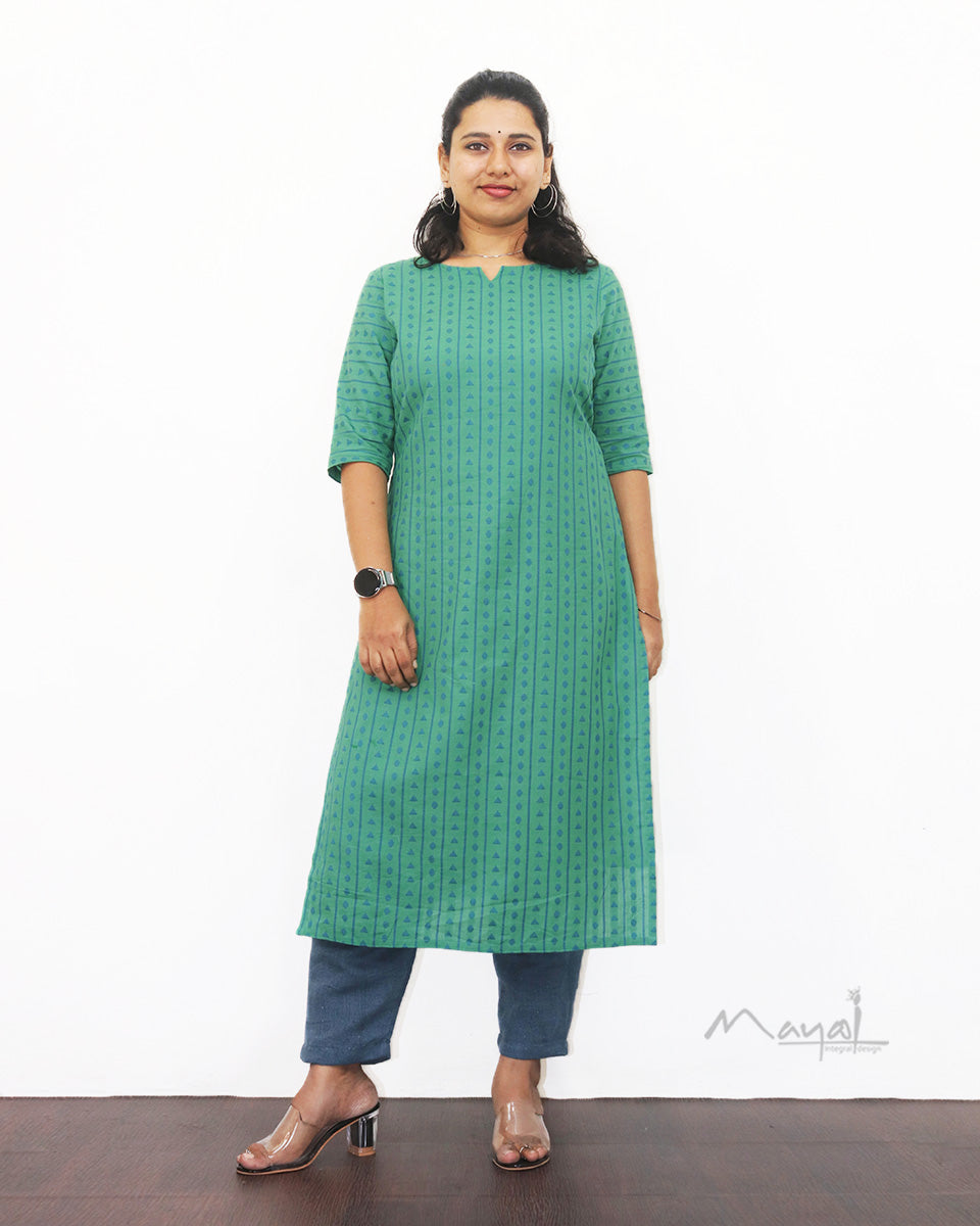 Jade Green Jacquard Cotton Kurta