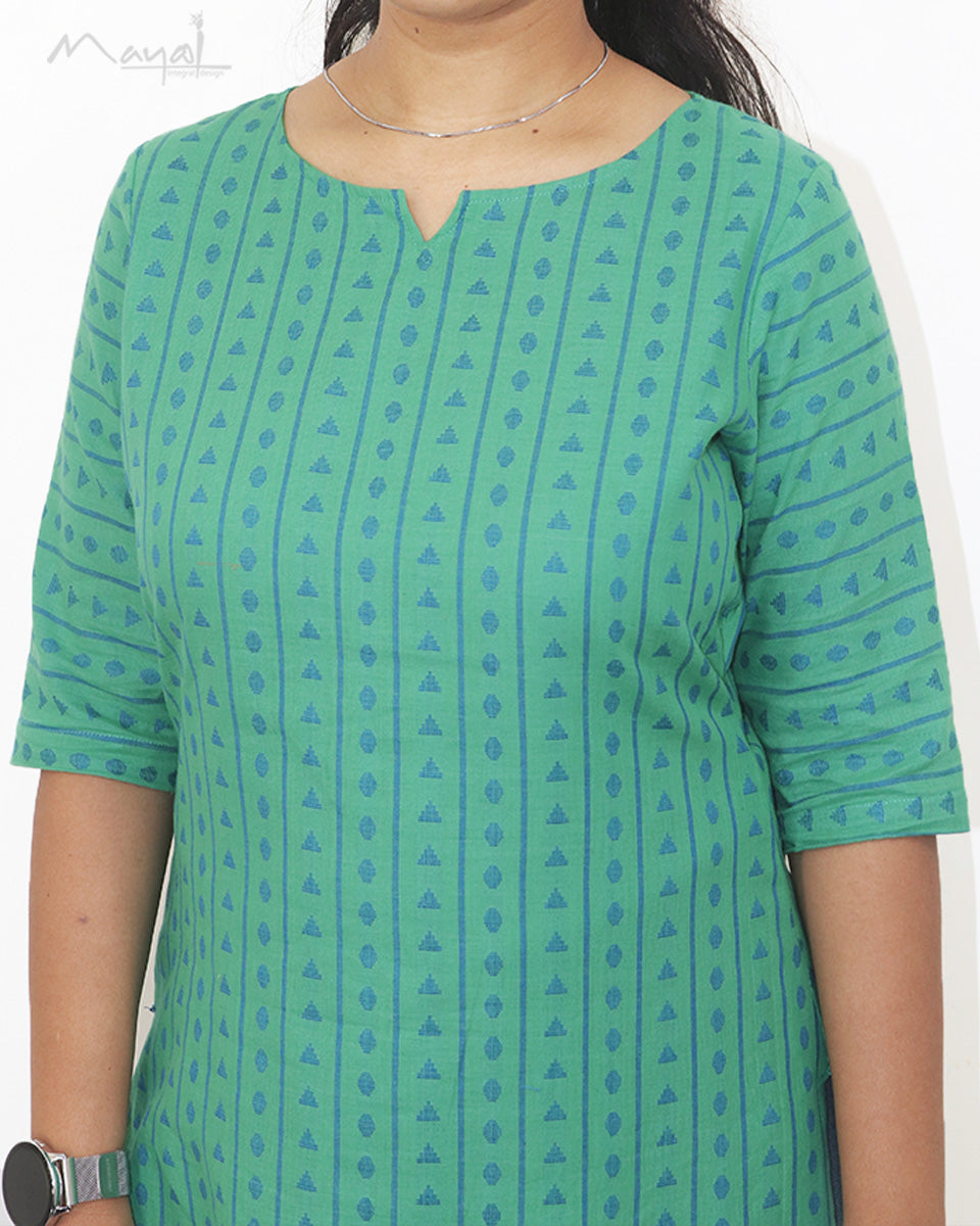 Jade Green Jacquard Cotton Kurta