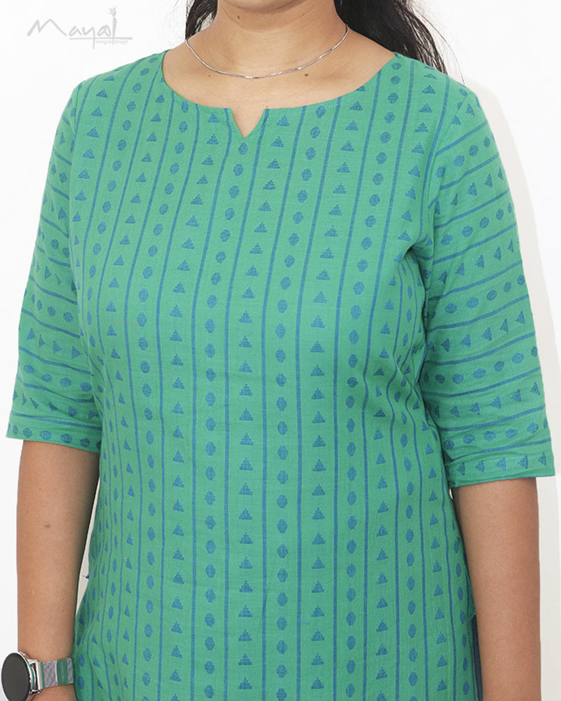Jade Green Jacquard Cotton Kurta