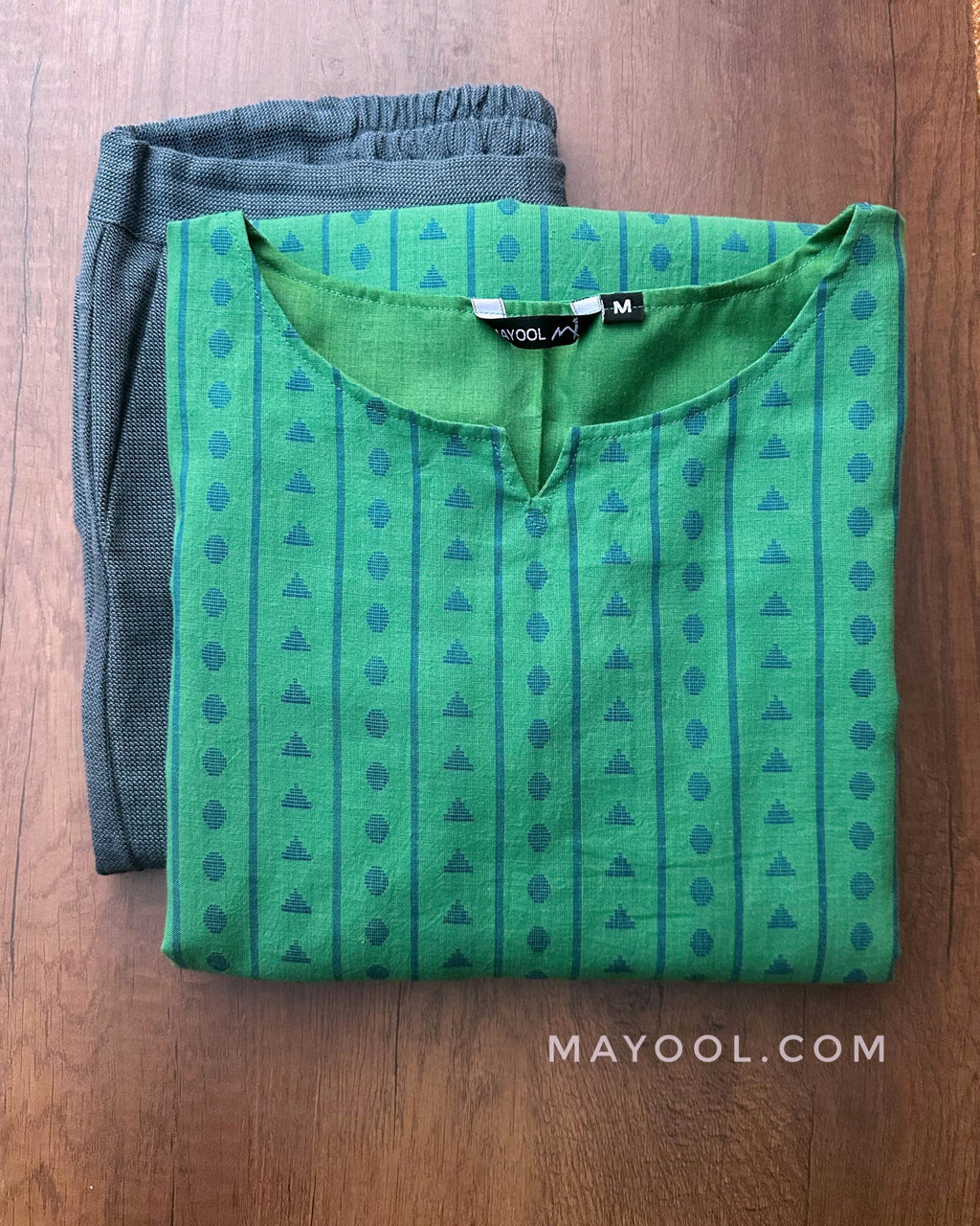 Jade Green Jacquard Cotton Kurta