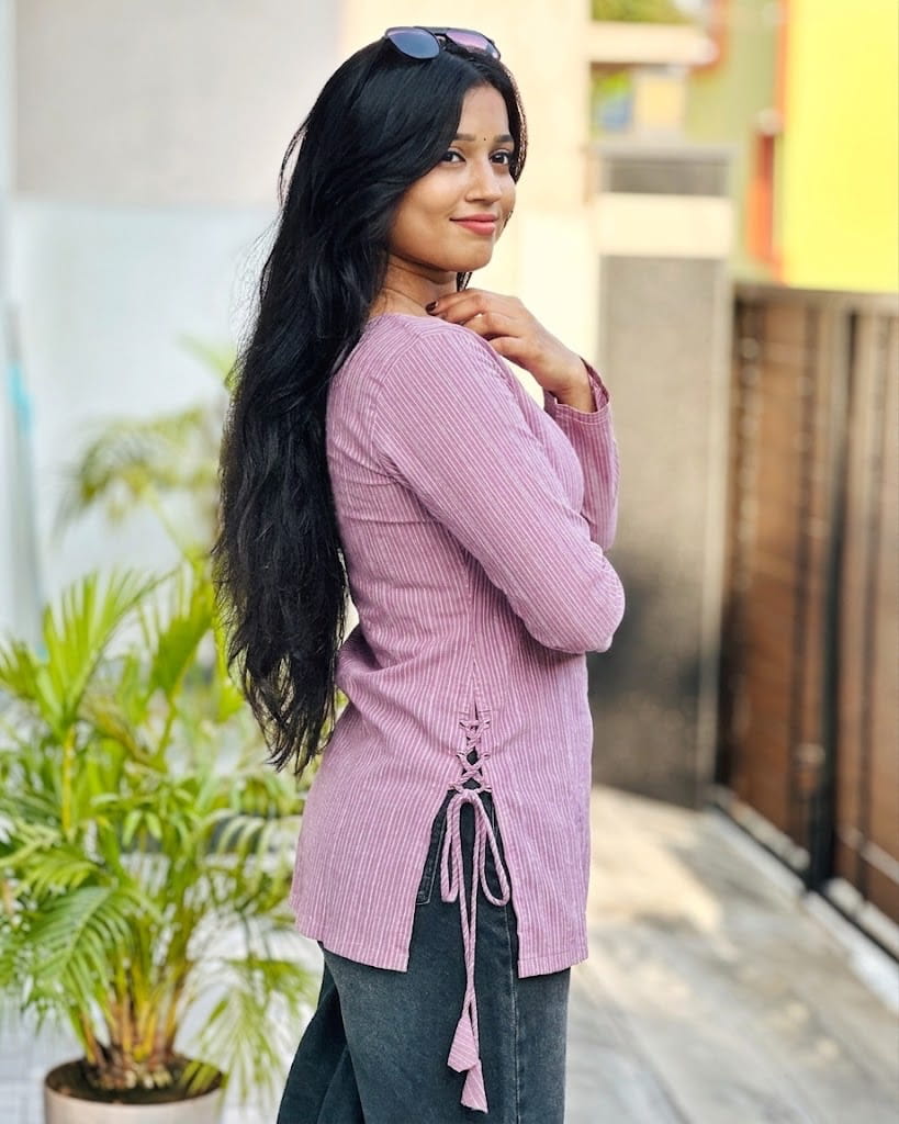 Kobi Pink Stripe Cotton Short Kurta