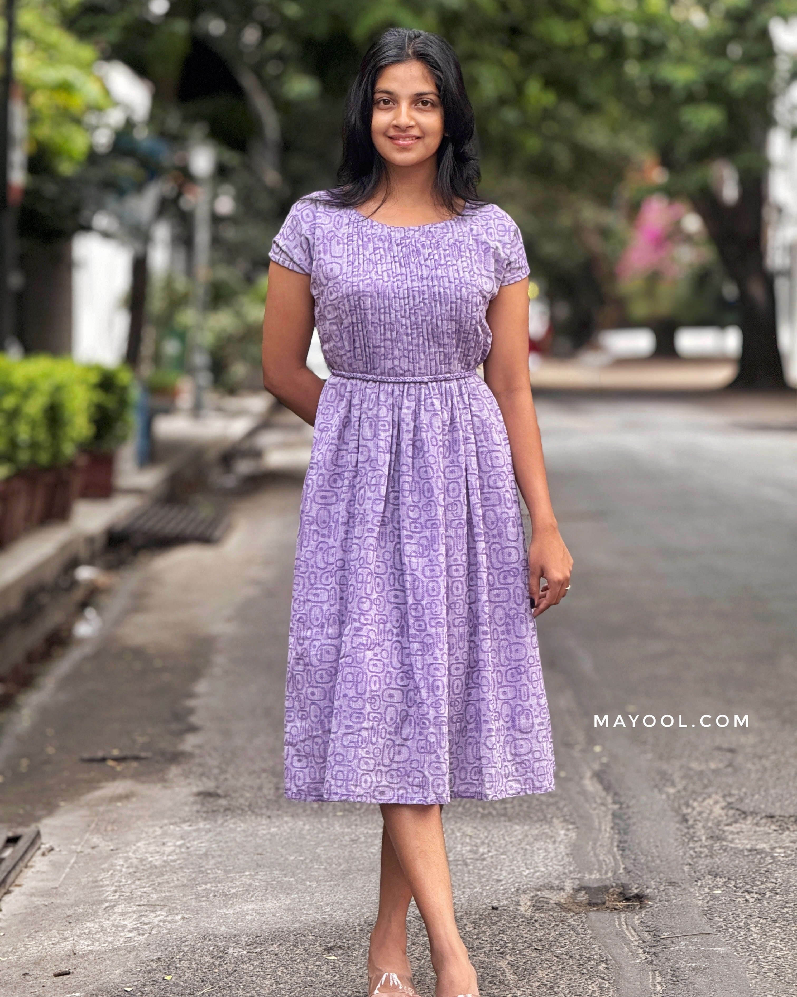 Lavender Self Pintuck A-line Dresses