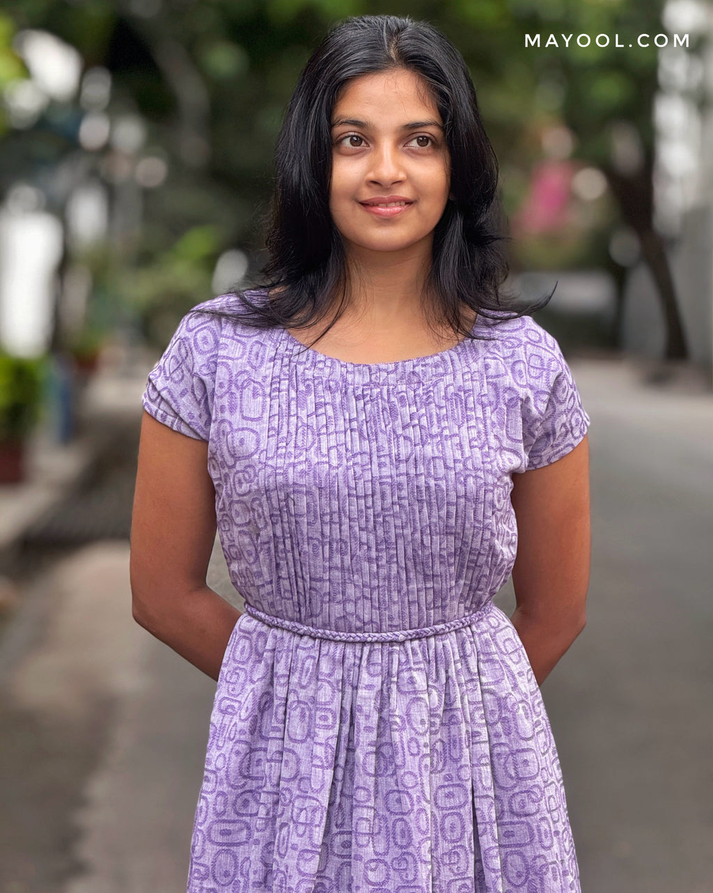 Lavender Self Pintuck A-line Dresses