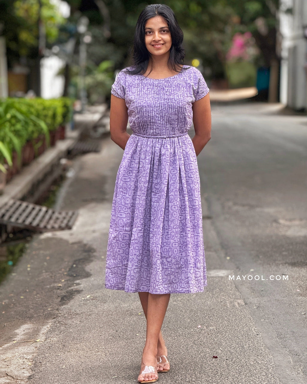 Lavender Self Pintuck A-line Dresses