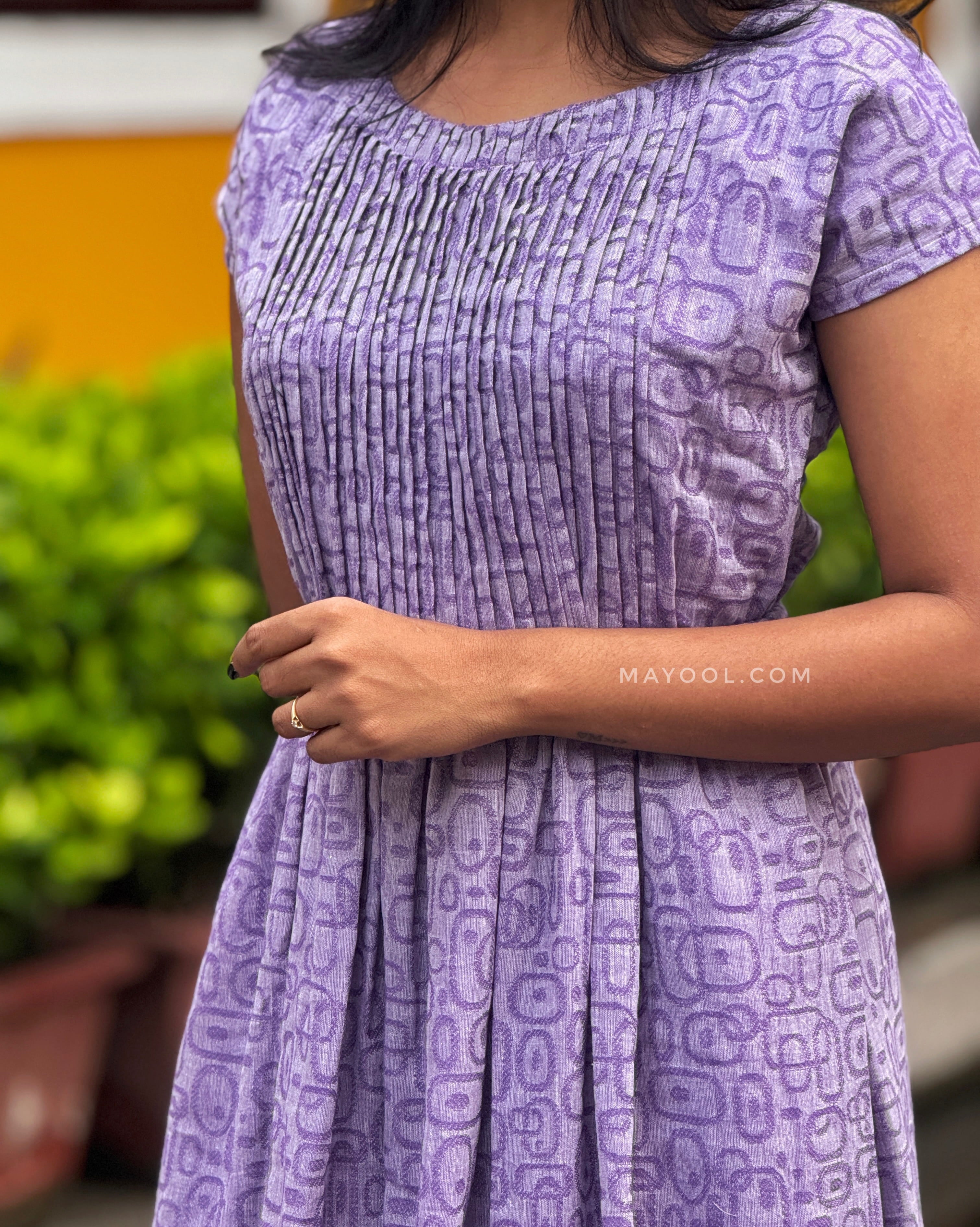 Lavender Self Pintuck A-line Dresses