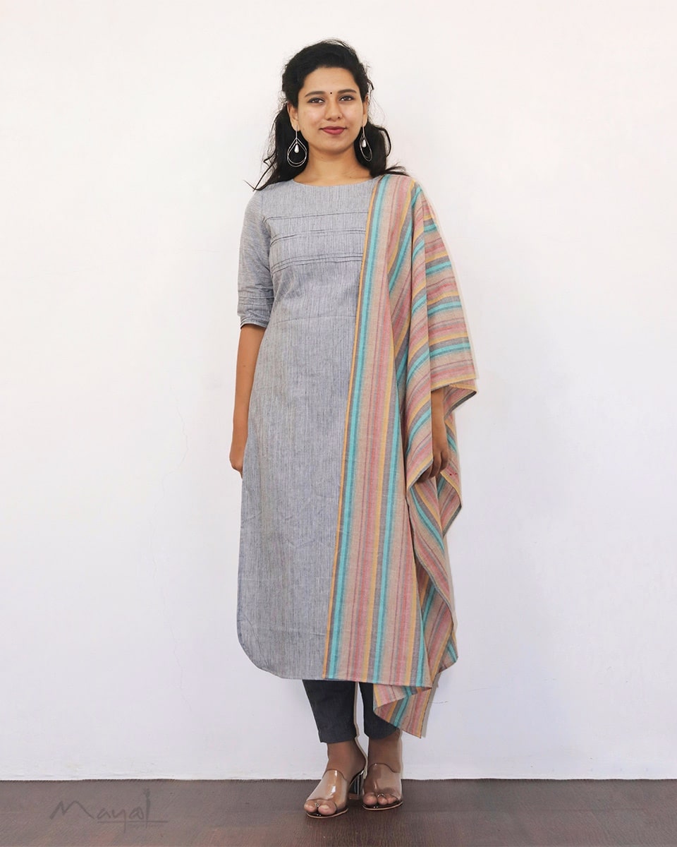 Light Grey Stripe Cotton Kurta