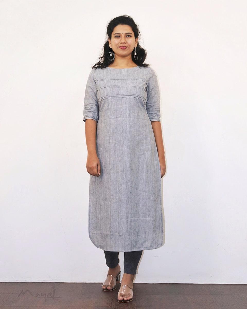 Light Grey Stripe Cotton Kurta