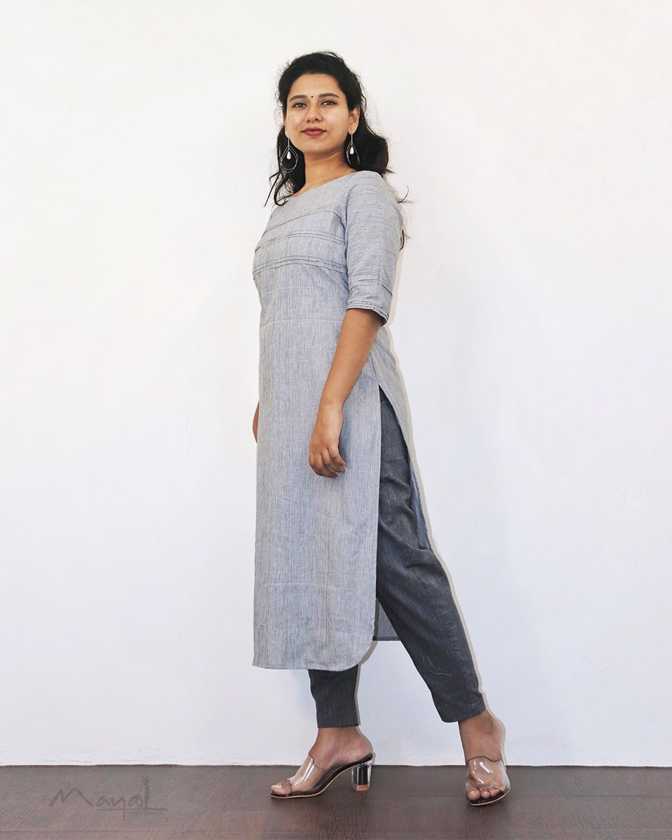 Light Grey Stripe Cotton Kurta