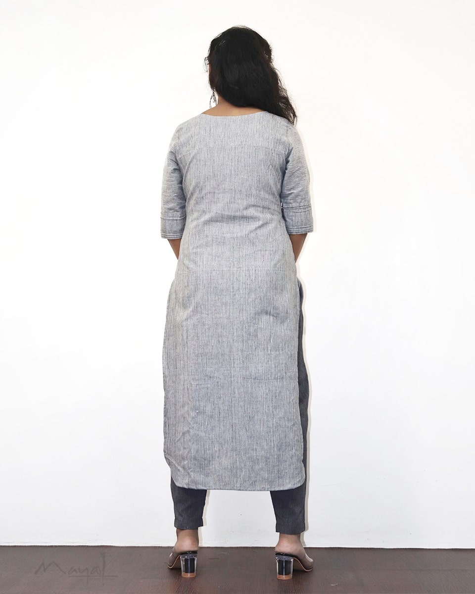 Light Grey Stripe Cotton Kurta