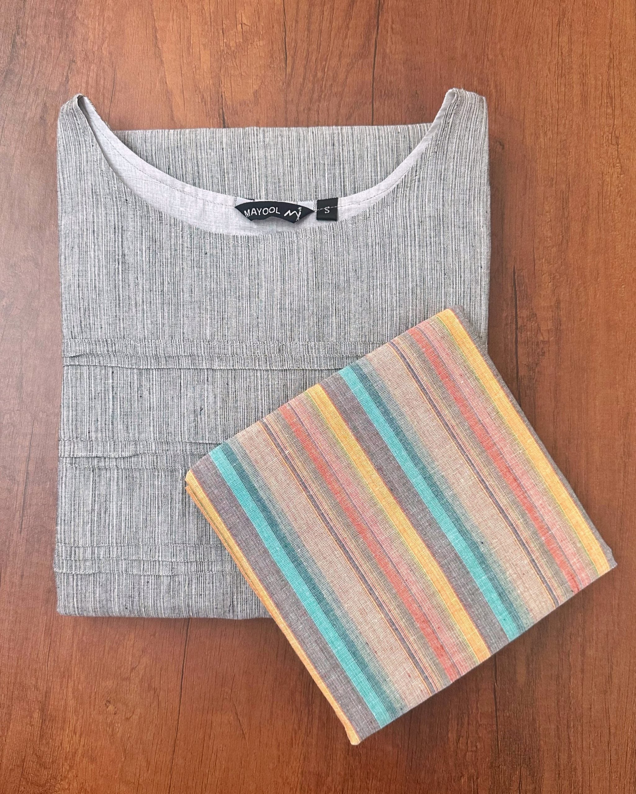 Light Grey Stripe Cotton Kurta