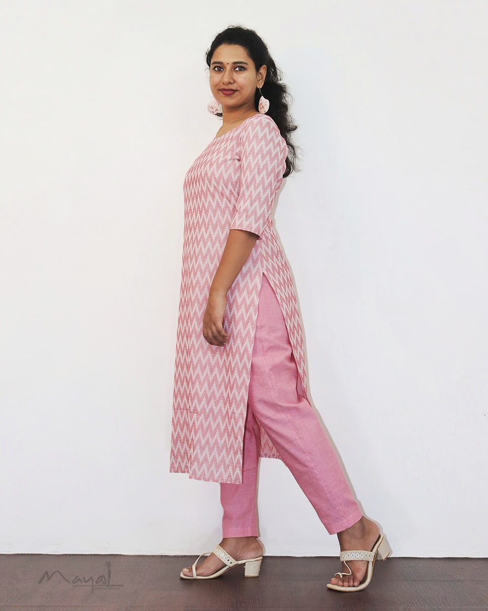 Light Pink Self Design Jacquard Cotton Kurta