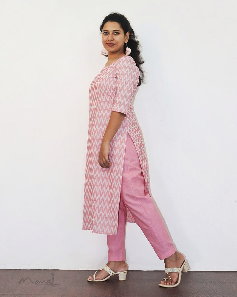 Light Pink Self Design Jacquard Cotton Kurta