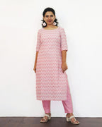 Light Pink Self Design Jacquard Cotton Kurta
