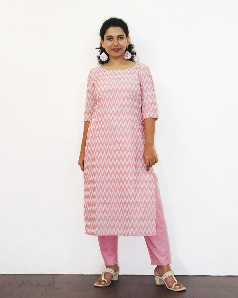 Light Pink Self Design Jacquard Cotton Kurta