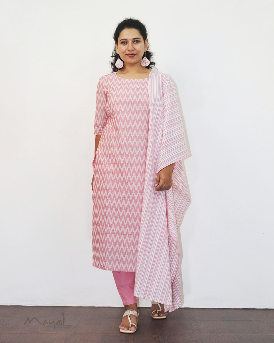 Light Pink Self Design Jacquard Cotton Kurta