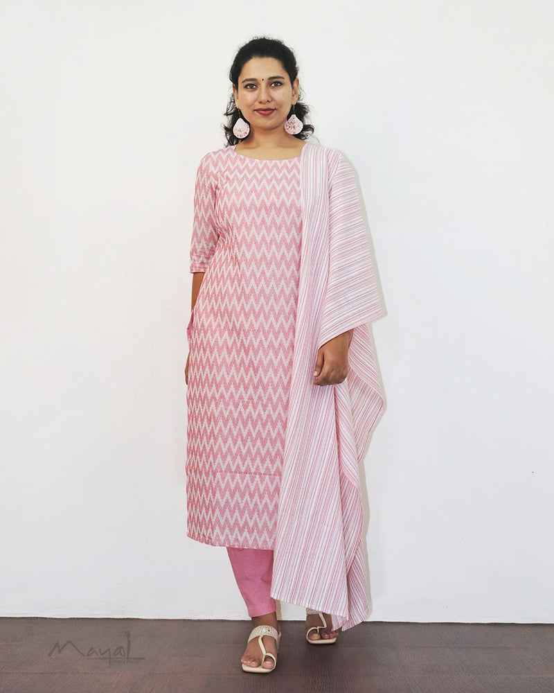 Light Pink Self Design Jacquard Cotton Kurta