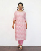 Light Pink Self Design Jacquard Cotton Kurta