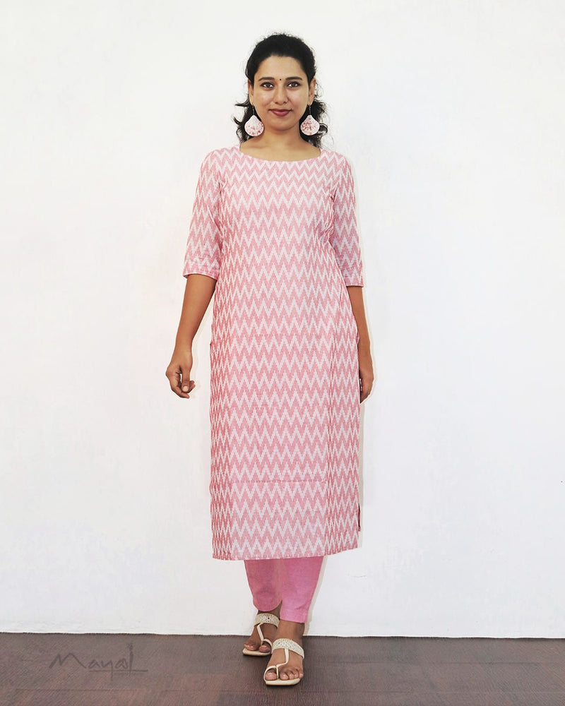 Light Pink Self Design Jacquard Cotton Kurta