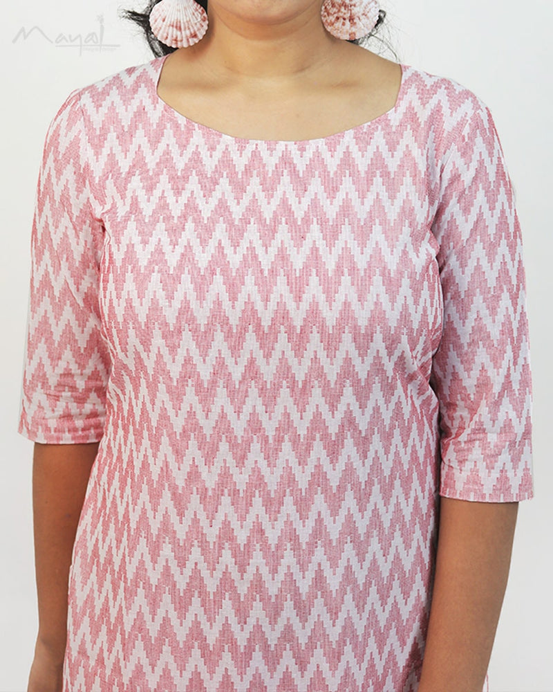 Light Pink Self Design Jacquard Cotton Kurta