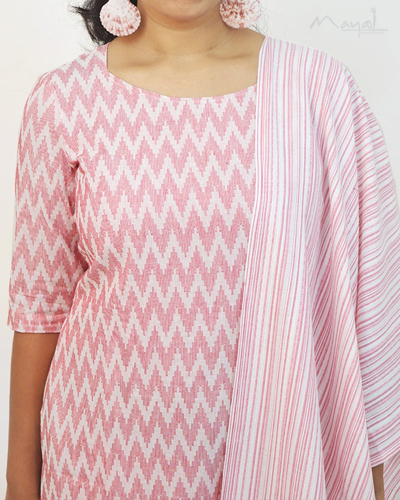 Light Pink Self Design Jacquard Cotton Kurta