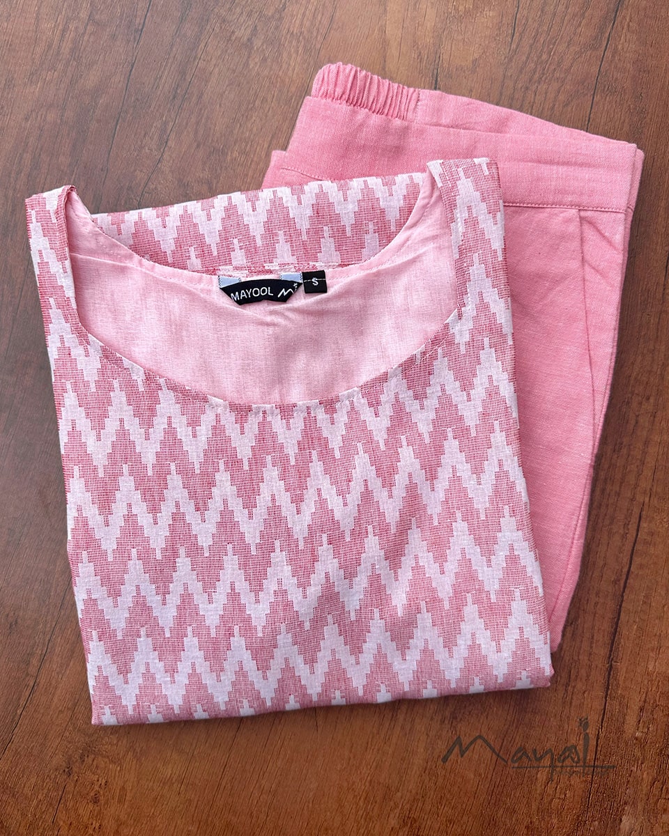 Light Pink Self Design Jacquard Cotton Kurta