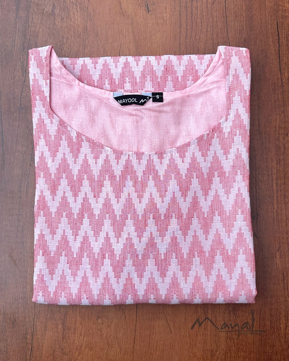 Light Pink Self Design Jacquard Cotton Kurta